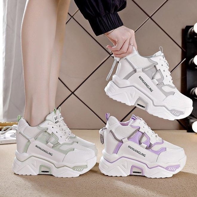 DNY Sepatu Sneakers Putih Cewek Kekinian Spatu Tinggi Sneaker Wanita Import  Terbaru Ala Korea  Trendy 0141