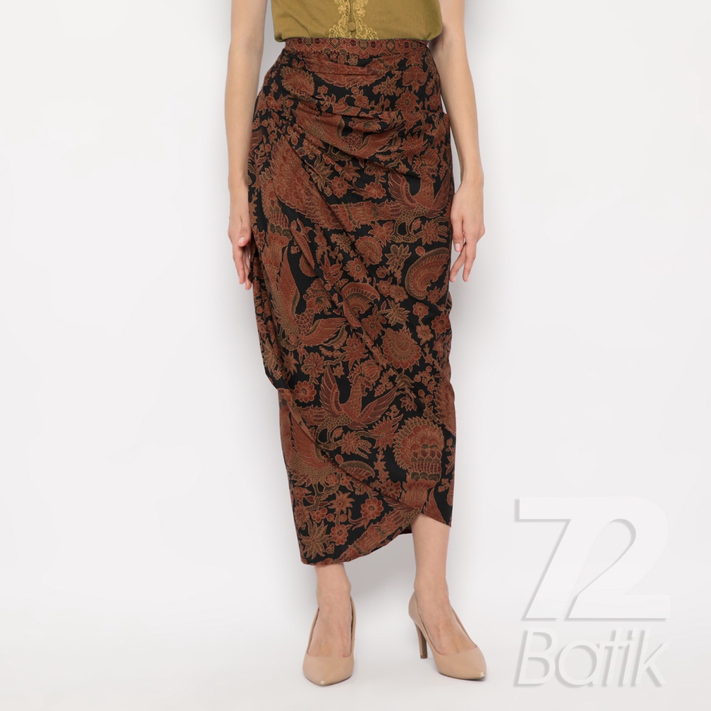 ROK BATIK SPAN Skirt Lilit Kebaya Instan Modern Wanita Motif Cendrawasih Warna Hitam 721743 Cap 72