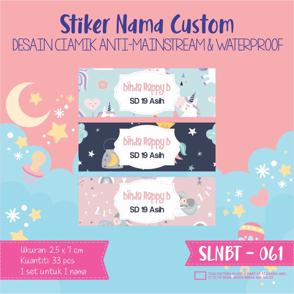 

stiker label nama anak kartun waterproof rainbow animal SLNBT 061