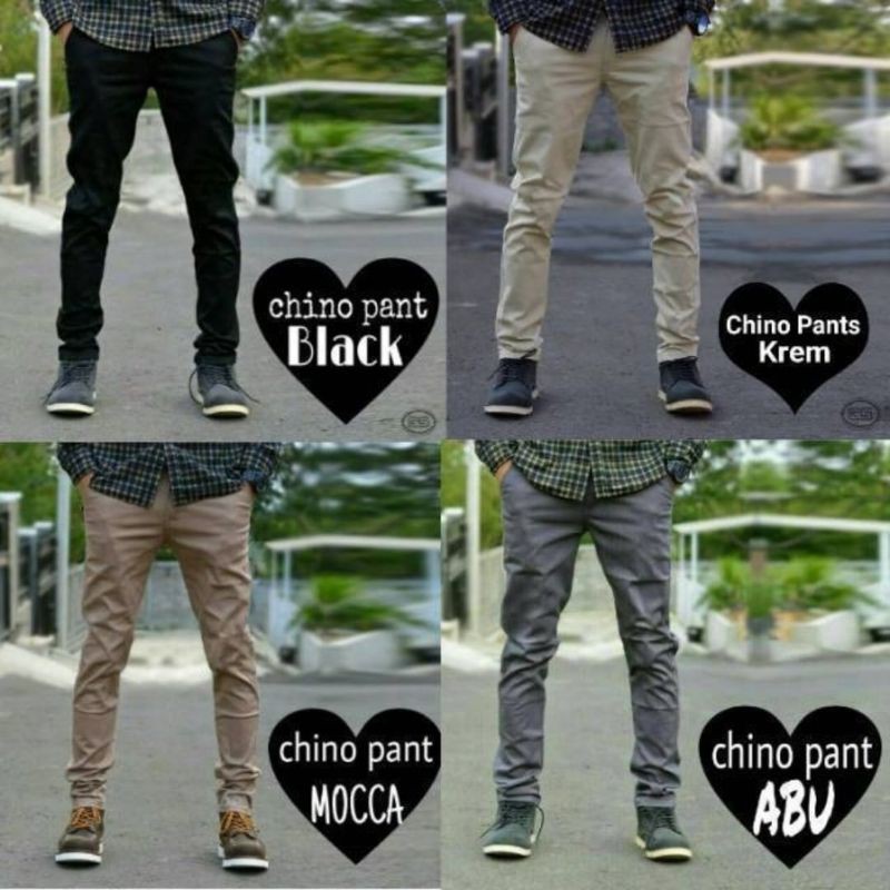 CELANA CHINO Panjang pria Slimfit KERJAHARIAN Santai Casual Formal Hitam Abu Cream Mocca Size 27-38