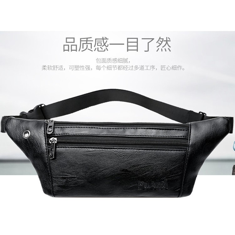 Tas Pinggang Selempang Pria Waistbag pu leather black