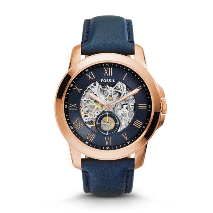 MUST HAVE Jam Tangan Pria Fossil GRANT AUTOMATIC NAVY LEATHER ME3054 TERBARU