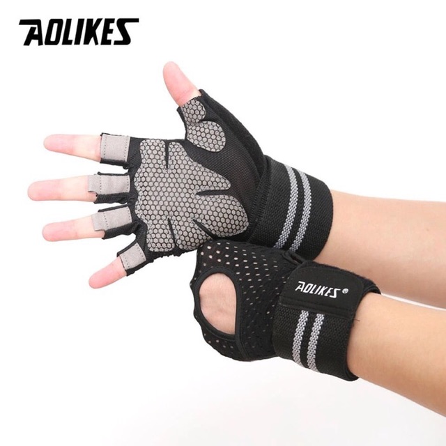 AOLIKES Sarung Tangan Fitness Gym Glove Wrist Wrap Strap Gloves Straps