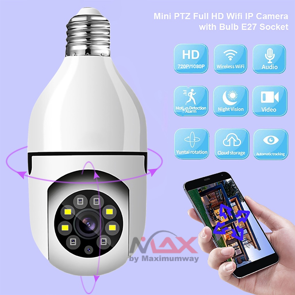 E27 Wifi IP CCTV Remote 360 Derajat pasang di fiting lampu PLN 220V lampu sorot IR Night Vision Penglihatan Malam sensor gerak Motion sensor 2MP Wireless Wifi IP Camera Outdoor Indoor IR Night Vision Motion Tracking Detect Smart Camera Home Security