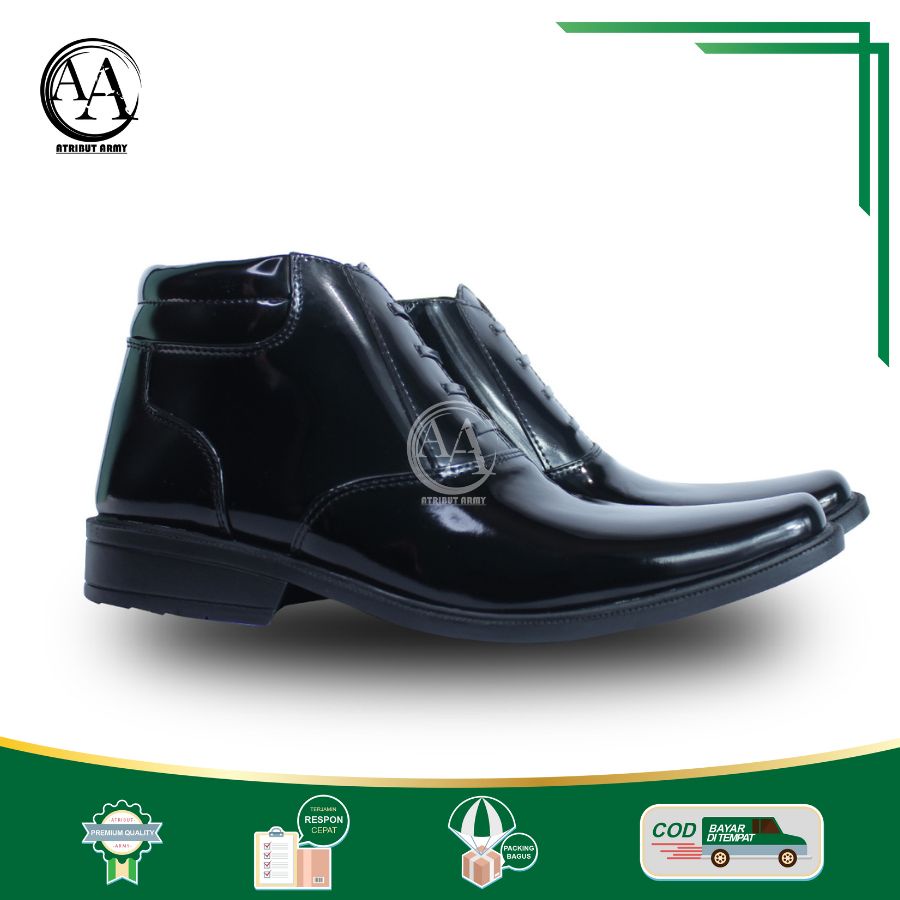 Sepatu Dinas PDH Polri Satpam Resliting Sepatu Kerja PDH Pria Hitam Glossy Murah Berkualitas - DP03