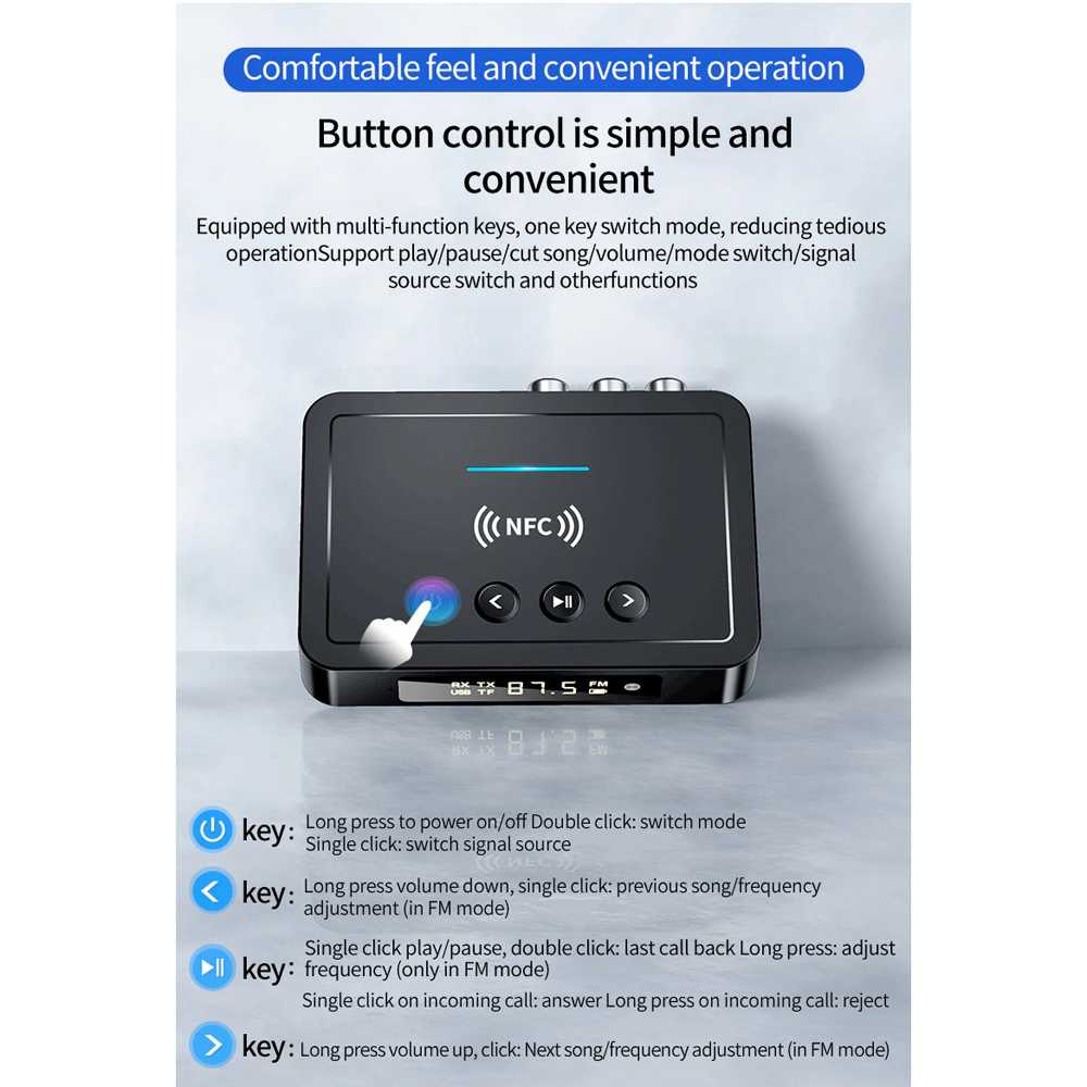 Bluetooth 5.0 Receiver Transmitter FM Coaxial AUX NFC - M6 VIKEFON 7RSKBYBK