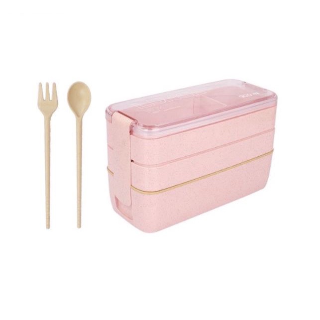 Lunch Box Kotak Makan 2 Susun Lunch Box Anti Tumpah tempat Bekal Makanan Anak Free Sendok &amp; Garpu