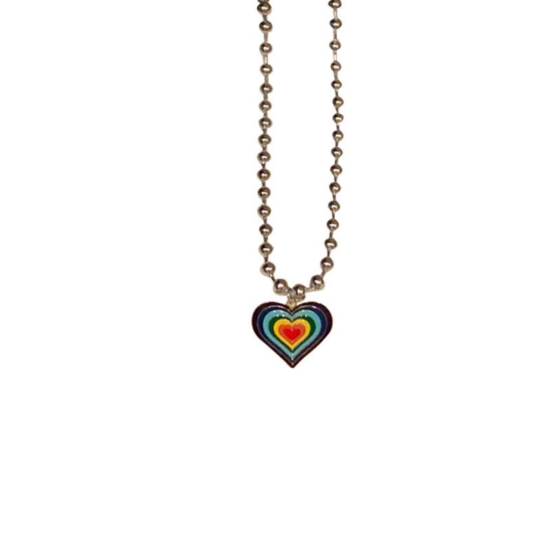 Kalung Wanita Rainbow Peach Heart Pendant Kalung Pasangan Pelangi Beruntung Fashion Perhiasan Rantai Manik Bulat