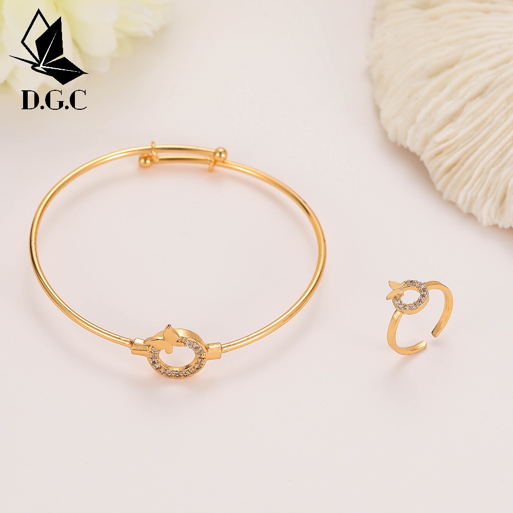 ♥D.G.C✨Titanium Set Perhiasan Anak Perempuan Satu Set Gelang Kalung Cewek Anting Dan Cincin D446