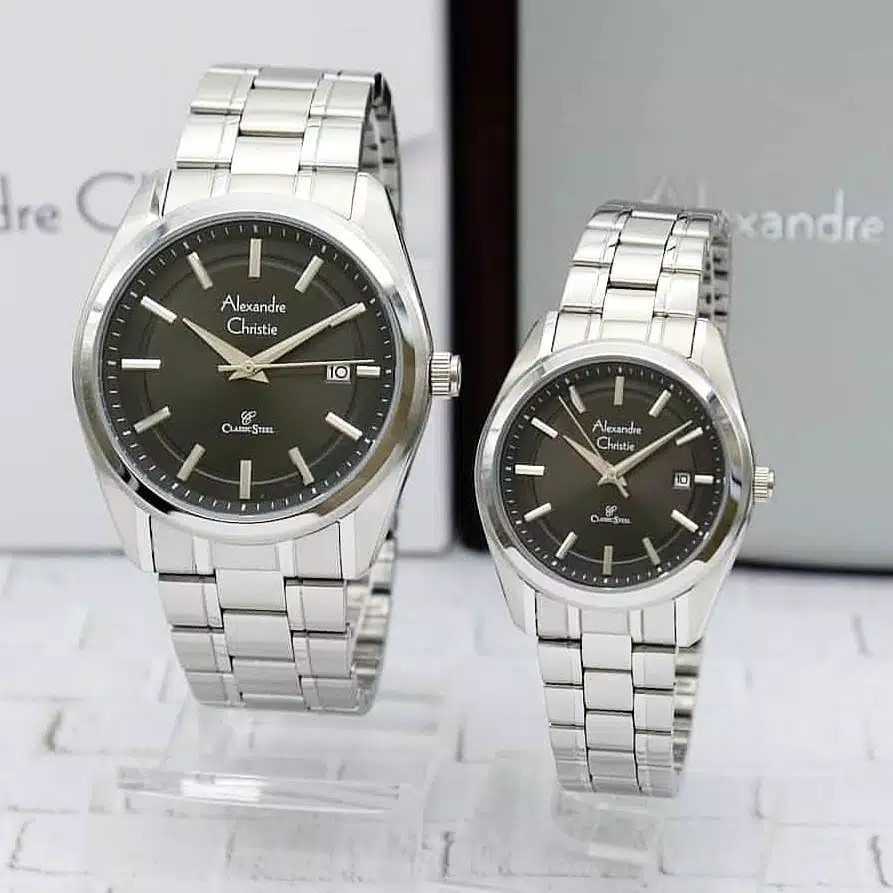 AC alexandre Christie AC 8618 couple original stainless steel silver hitam
