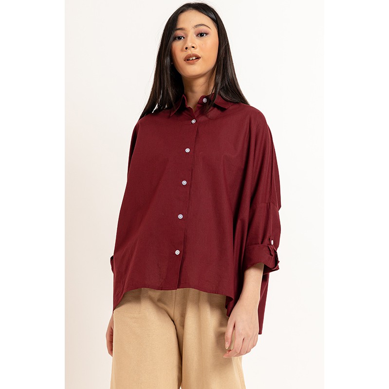 KEMEJA OVERSIZE WANITA MAROON