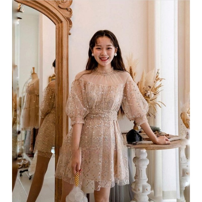 dress sabrina puff sleeve balero bolero korea glitter CL