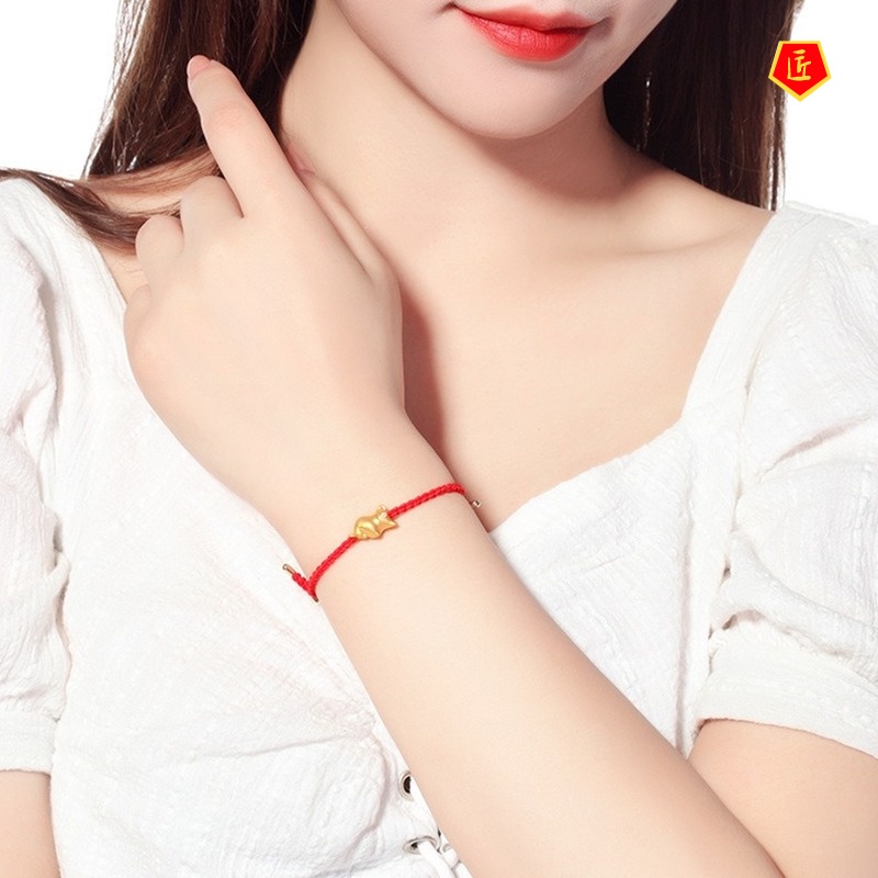 [Ready Stock]Fashion Personality 3D Golden Cow Red Rope Bracelet