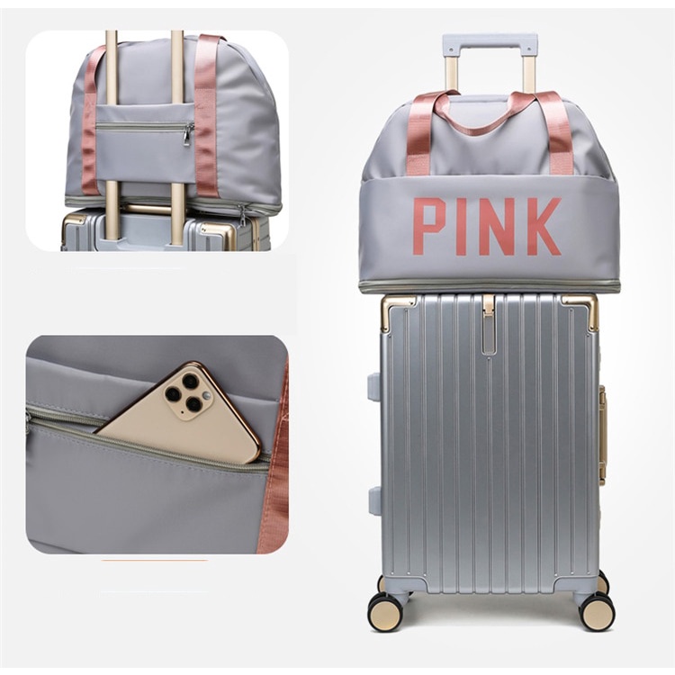 TAS TRAVEL BAG PINK FASHION Duffle Jinjing Wanita Traveling Olahraga Gym Piknik Outdoor Waterproof Bahan Premium Korea Style