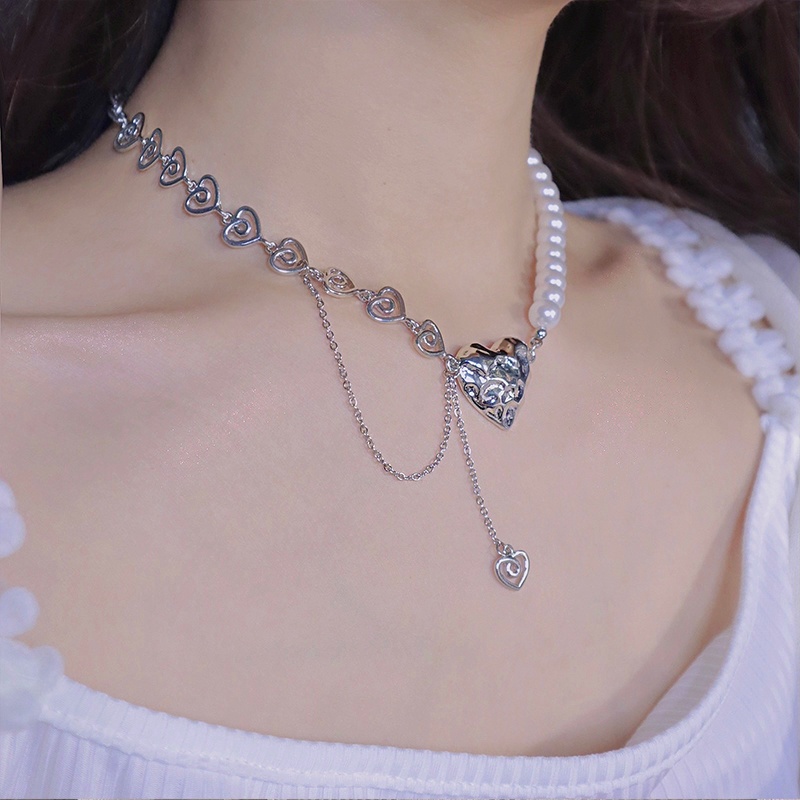 Necklace Accessories Trendy Light Luxury Pearl Love Stitching Clavicle Chain