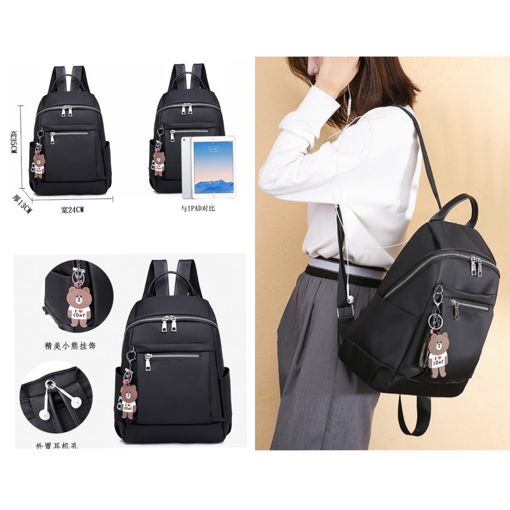 TAS RANSEL WANITA ANTI AIR HITAM JONASE TA429B5 BACKPACK GENDONG PUNGGUNG SEKOLAH KULIAH KERJA KOREA BATAM PREMIUM MURAH REMAJA