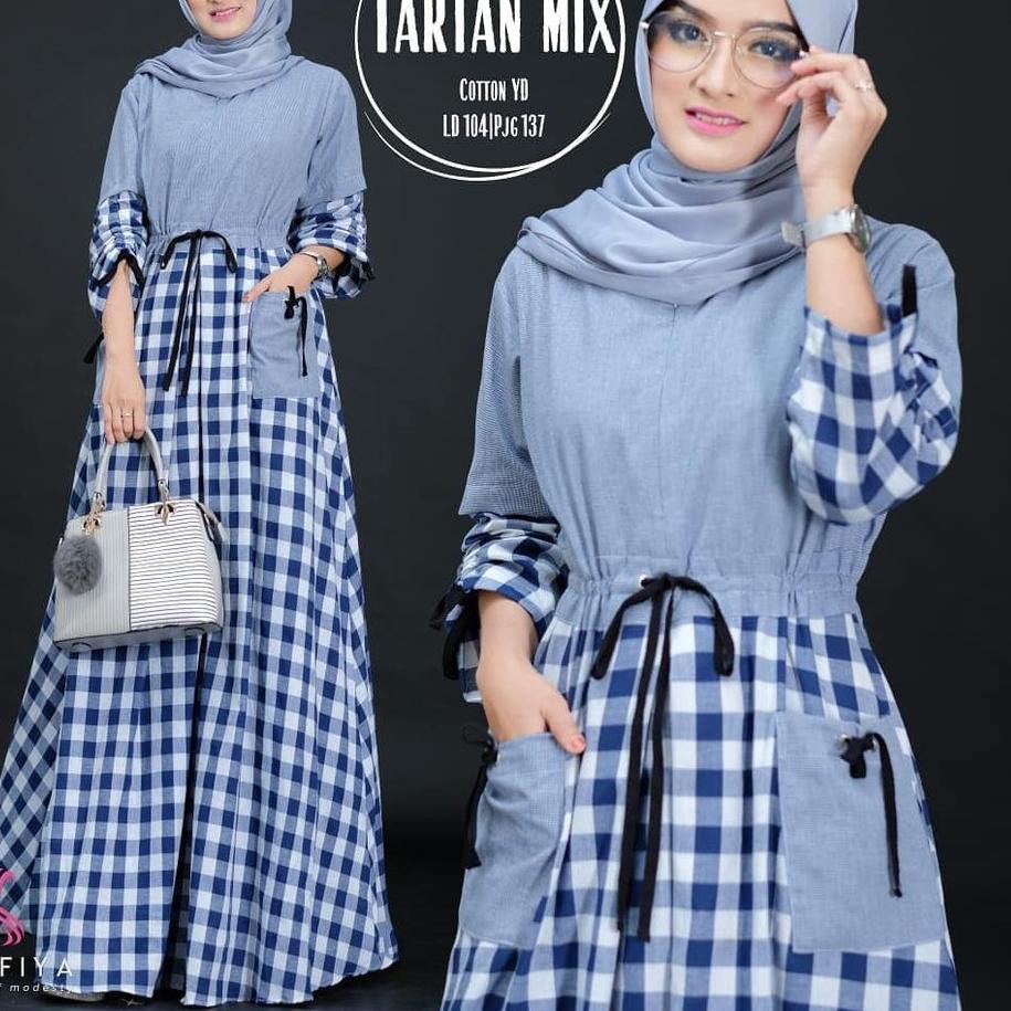 ♔ Baju Gamis Remaja Baju Gamis Wanita Kotak Kotak Terbaru Busana Muslim Tartan Mix Maxi Murah Kekini