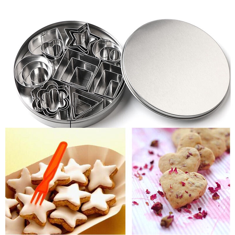 24pcs / set Cetakan Kue Bentuk Hati Bintang Bunga Bahan Stainless Steel Untuk Dapur