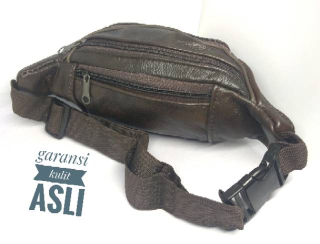 Waistbag bag / tas pinggang pria kulit asli polos / tanpa merk