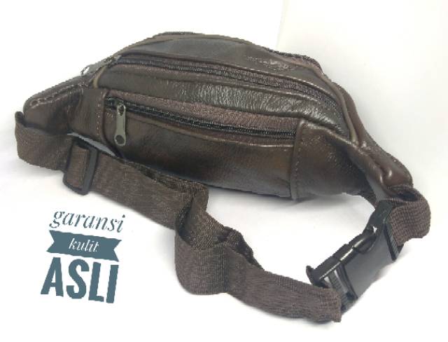 Waistbag bag / tas pinggang pria cowok kulit asli polos tanpa merek / tanpa logo