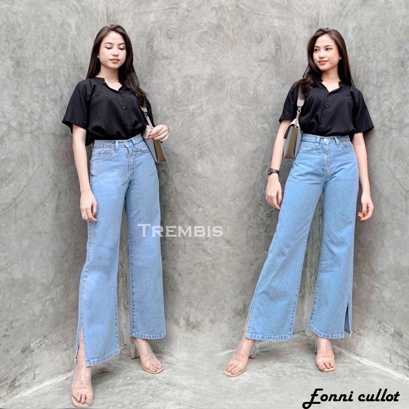 CELANA WANITA KULOT JEANS BELAH SAMPING KEKINIAN