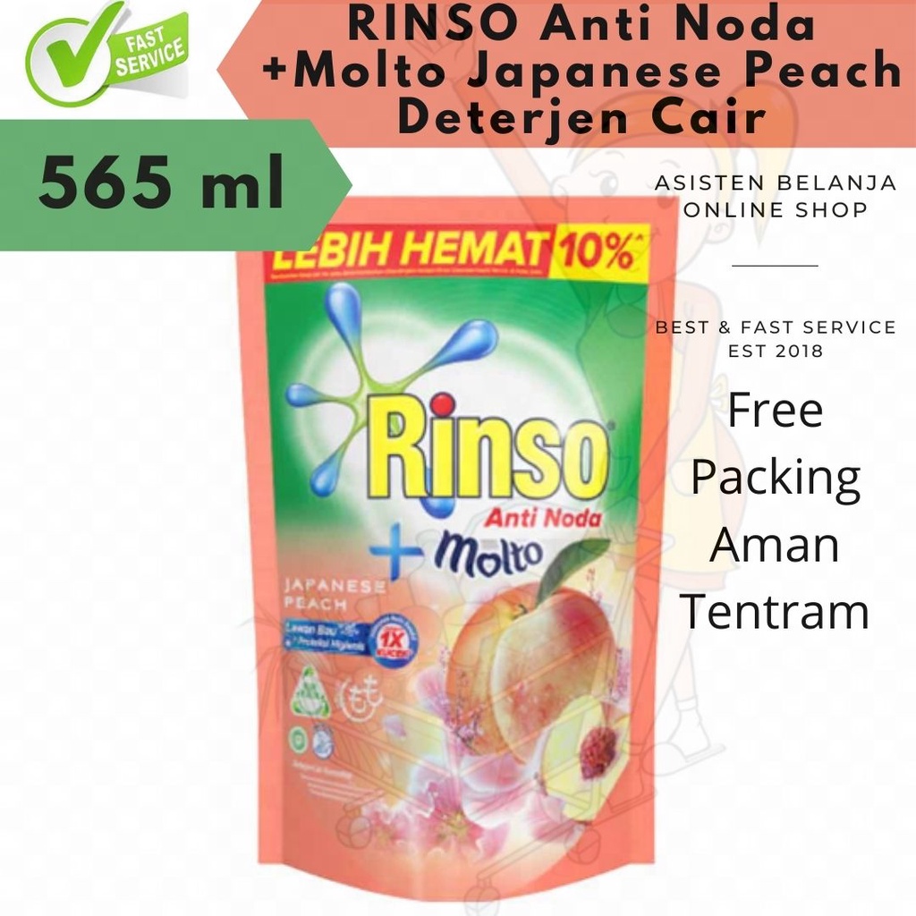 RINSO Anti Noda +Molto Japanese Peach / Korean Strawberry  510 565 ml Deterjen Cair 565ml