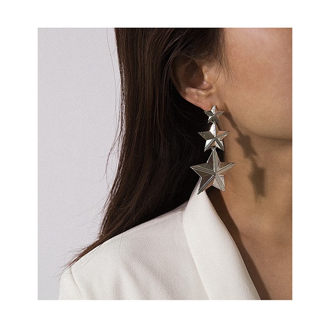 LRC Anting Tusuk Fashion White K Three-dimensional Star Tassel Geometric Earrings D19432