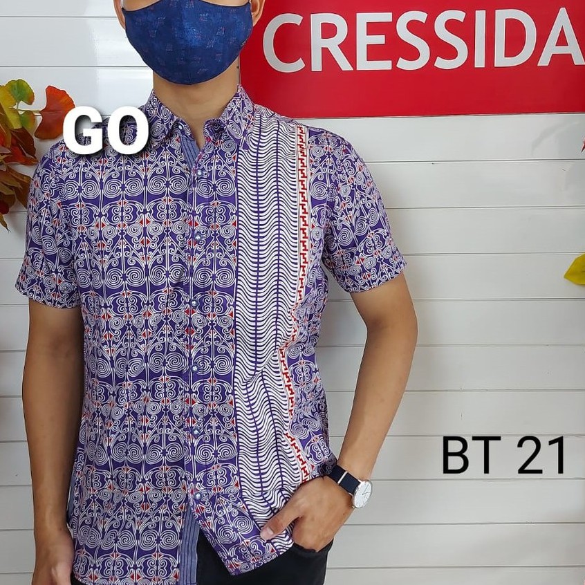 gof CRESSIDA KEMEJA BATIK Pakaian Pria Atasan Kemeja Hem Casual Slimfit Original Lengan Pendek Bagus