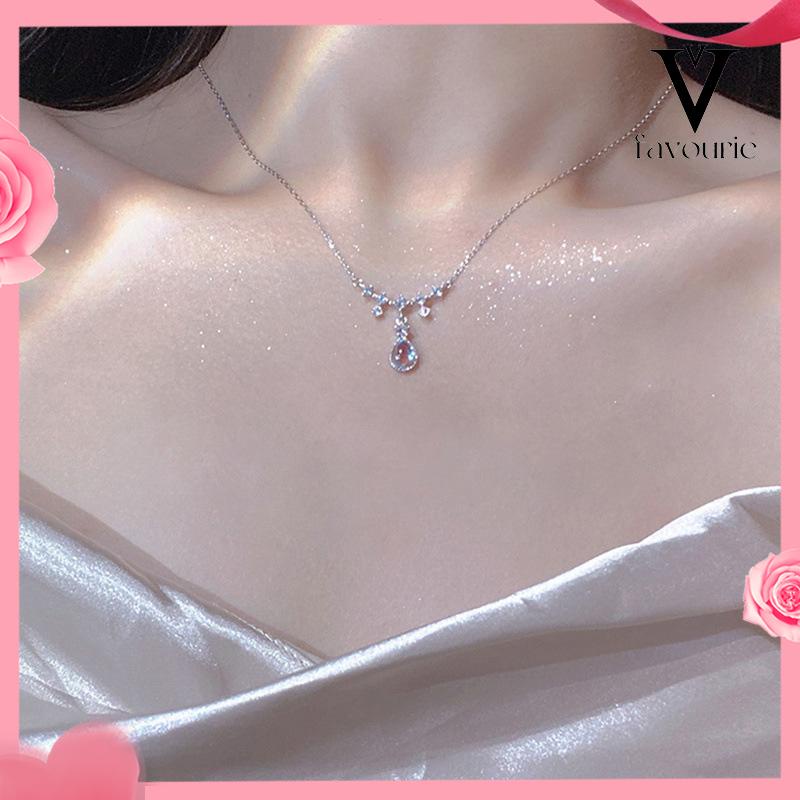 [COD]Kalung Fashion Wanita All-match Niche Design Light Luxury Moonstone Water Drop Necklace-FA