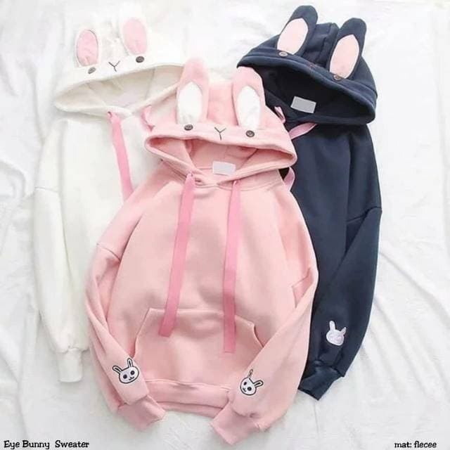 JAKET WANITA Jaket Wanita Jaket Hoodie Sweater Bunny Kelinci Sweater Zipper Trendy - Hitam JUMBO OVE