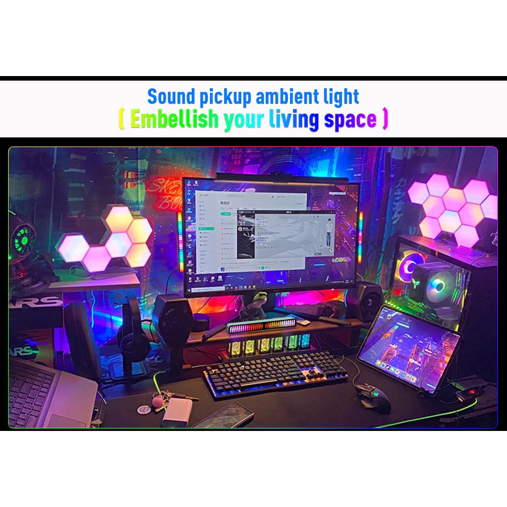 Lampu LED RGB Sound Control Rhythm Decoration Light Built-in Battery 40 LED - D09 - 7RLLDJBK Black