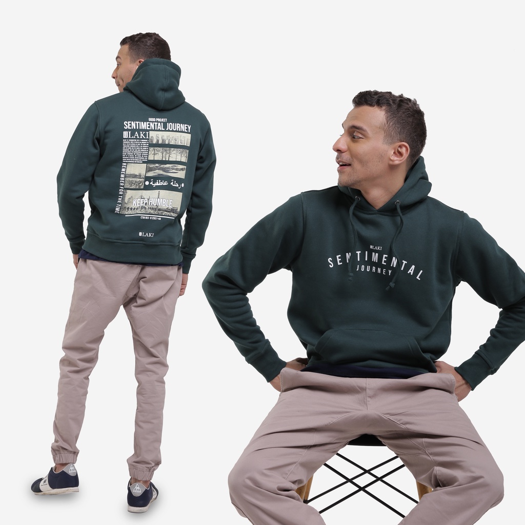 Zoya Laki Jaket Hoodie Pria Hijau Muda Sentimental Journey