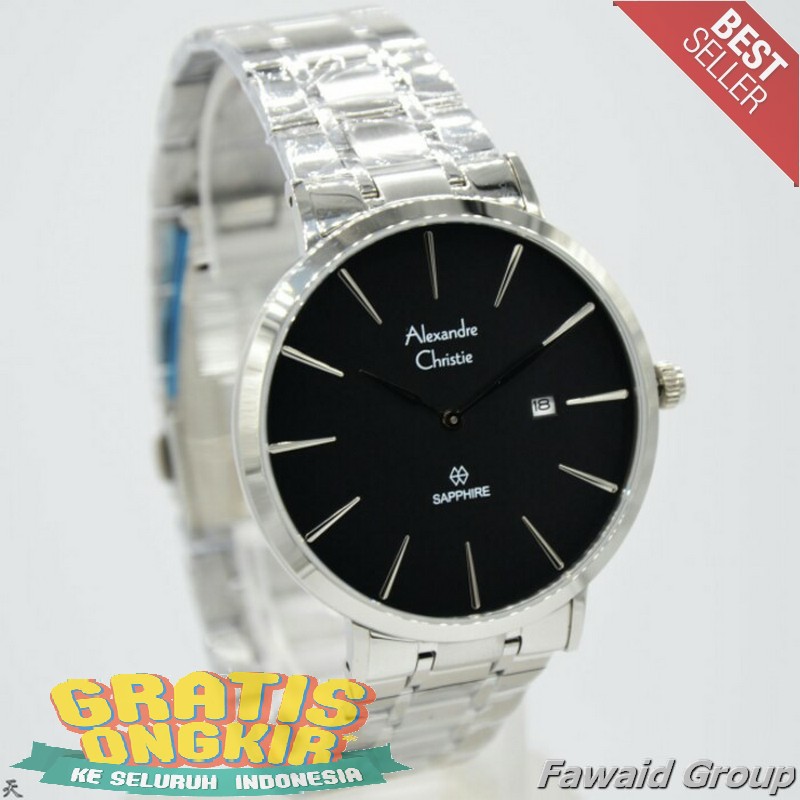 Best Seller Jam tangan Pria ALEXANDRE CHRISTIE AC 8539 PRIA KACA SAPPHIRE SILVER BLACK ORIGINAL