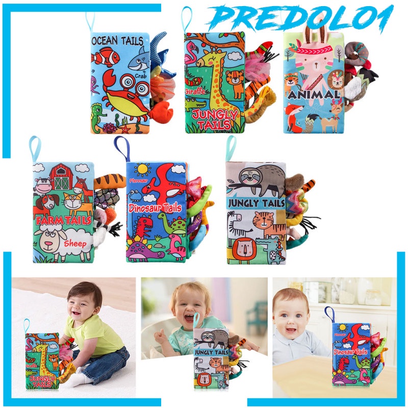 [PREDOLO1] Portable Babies Cloth Book, Animal Tail Touch and Feel Early Development Interactive Toys, Soft