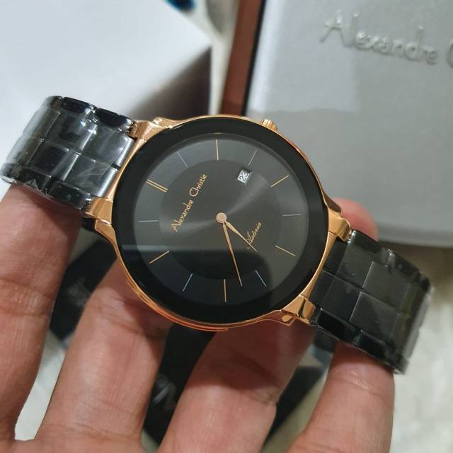 Jam Tangan pria mewah Alexandre Christie Ac 8615 asteria Original black rosegold Men