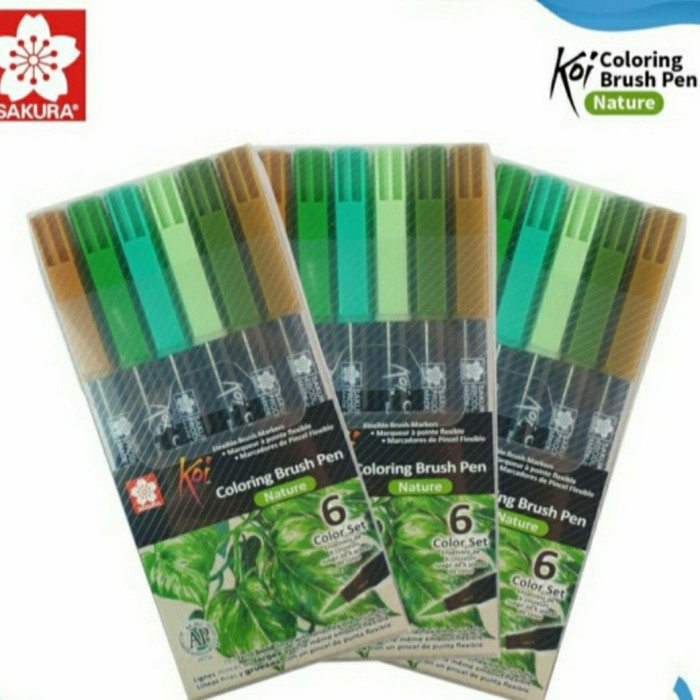 

(BISA COD) Brush Pen Sakura Set 6 Nature Koi Coloring Brush Pen PROMO Kode 360