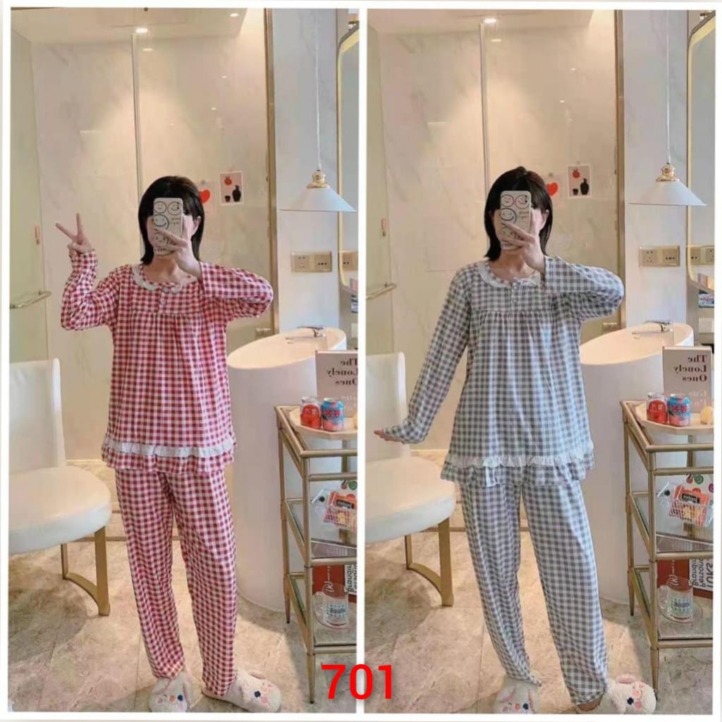 Baju tidur piyama lengan panjang celana panjang bahan spandek import