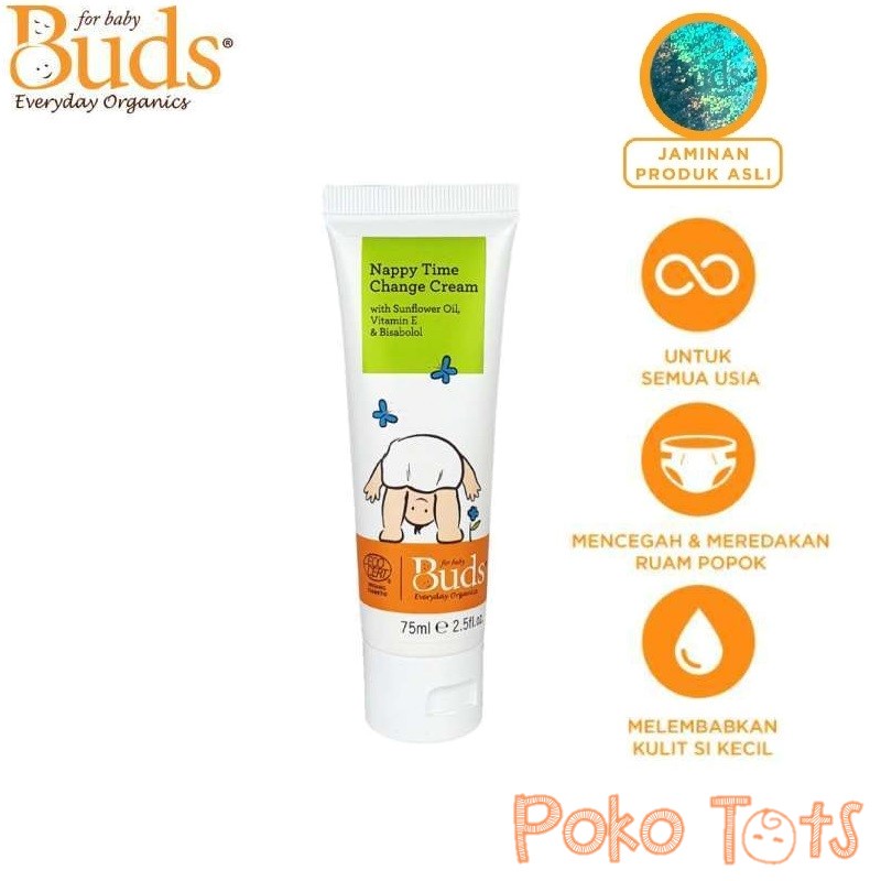 Buds Organics Nappy Time Change Cream 75ml Krim Anti Ruam Popok Bayi Organik BEO Everyday Organic WHS