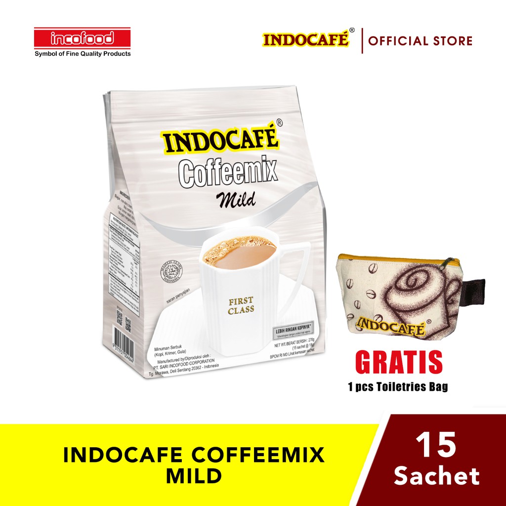 Indocafe Coffeemix Mild (15 sachet) - Free Toiletries Bag Indocafe