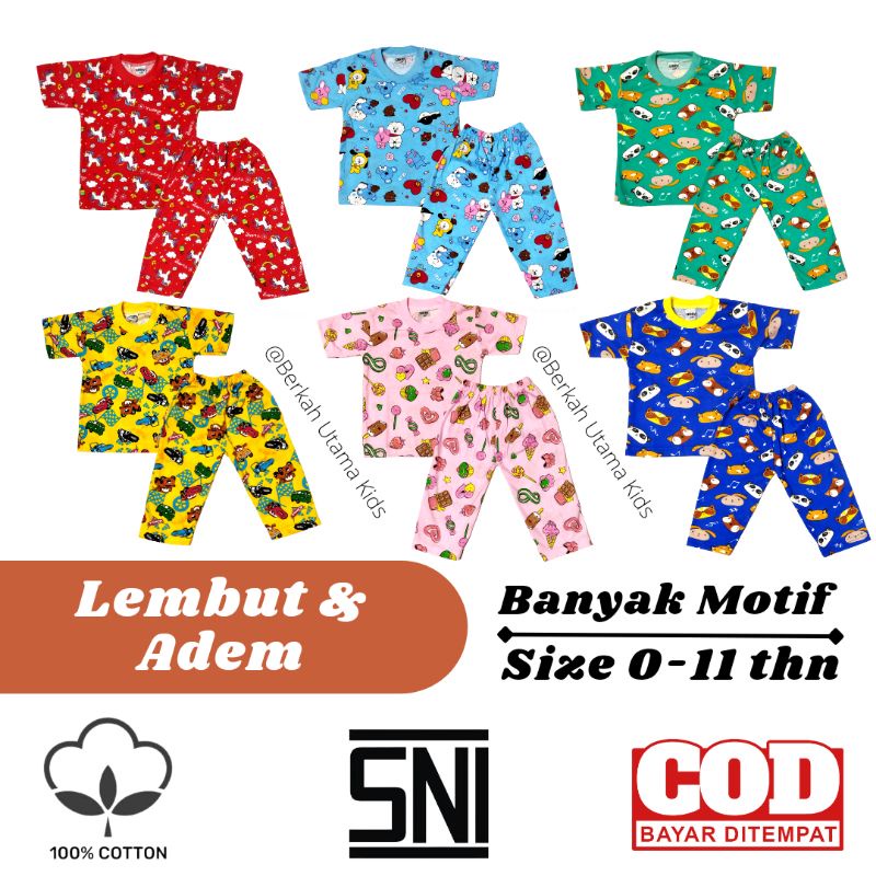 Pakaian Baju Set Setcel Setelan Stelan Piama Piyama Bahan Kaos Untuk Tidur Anak dan bayi Perempuan L