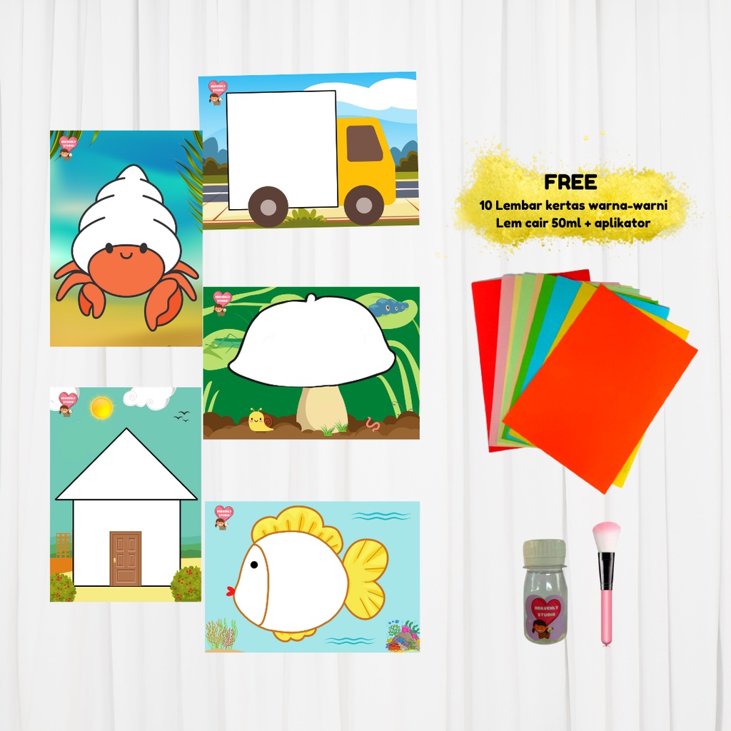 Mainan Edukasi Kolase Kertas Menyobek Menempel Buku Kegiatan Anak Paud TK Busy Page Motorik Halus Mo