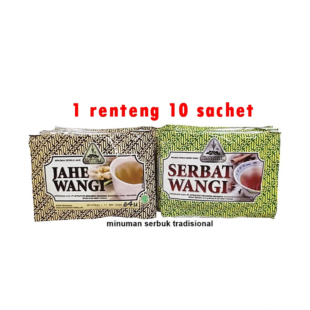 

Intra Jahe & Serbat Wangi 1 Renceng 10pcs 19gr/Minuman Bubuk/Rempah