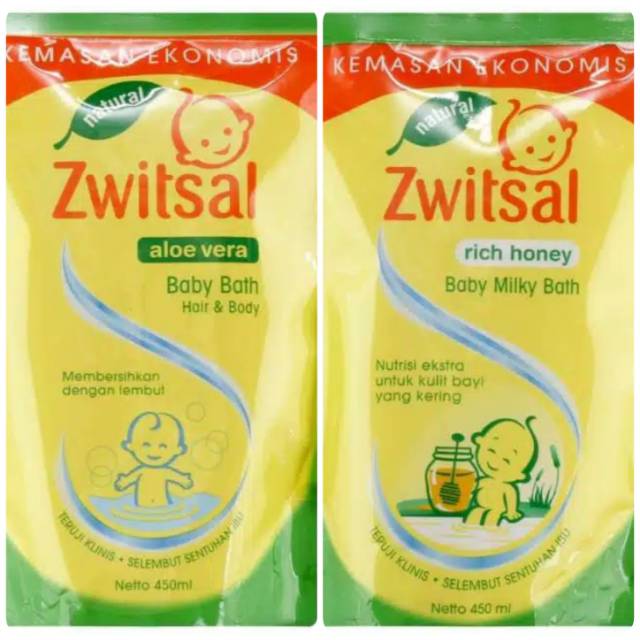 Zwitsal Baby Bath Aloe Vera Hair &amp; Body / Rich Honey Kemasan Refill 450ml