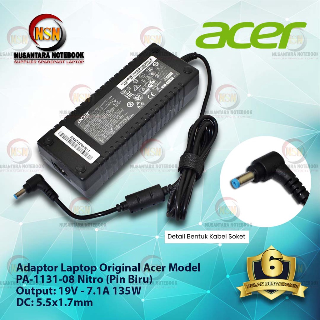 Adaptor Charger Original Acer 19V-7.1A DC 5.5 X 1.7mm for Laptop Acer