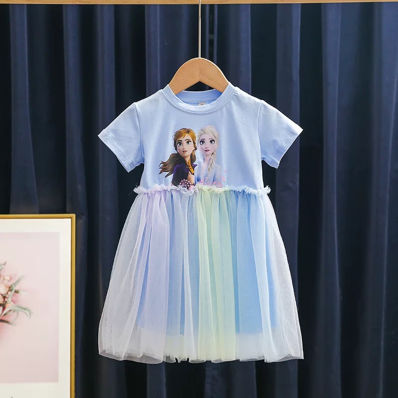 BAJU DRESS ANAK PEREMPUAN FROZEN DISNEY ELSA ANNA BLINK DRESS PARTY