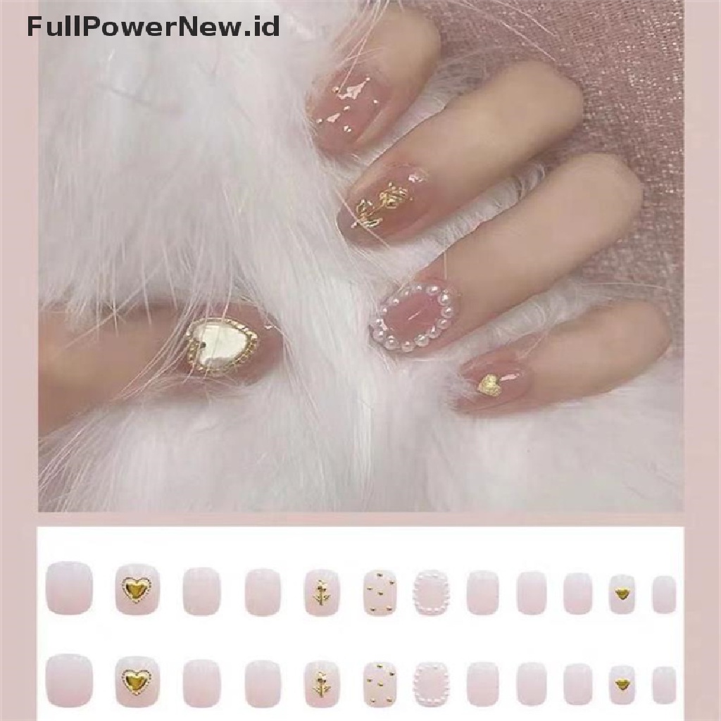 24 Pcs Kuku Palsu Full Cover Bentuk Kotak Pendek Warna Pink Bahan Akrilik Untuk Nail Art