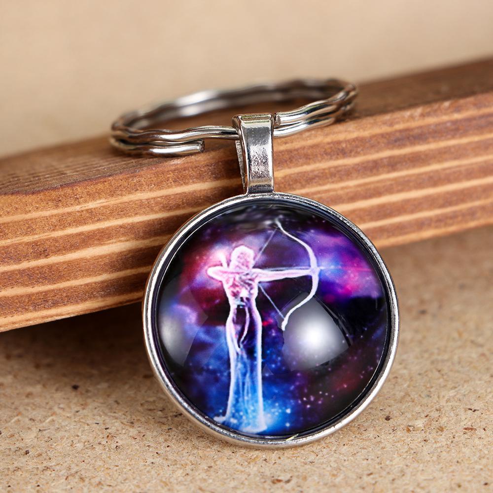 Top Constellation Gantungan Kunci Gantungan Kunci Wajah Ganda Hadiah Persahabatan Celestial Keyring Leo Libra Scorpio Sagitarius