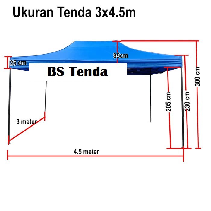 Tenda Lipat Ukuran 3x4.5 Besi Premium Lengkap Dinding Mika 3 Sisi