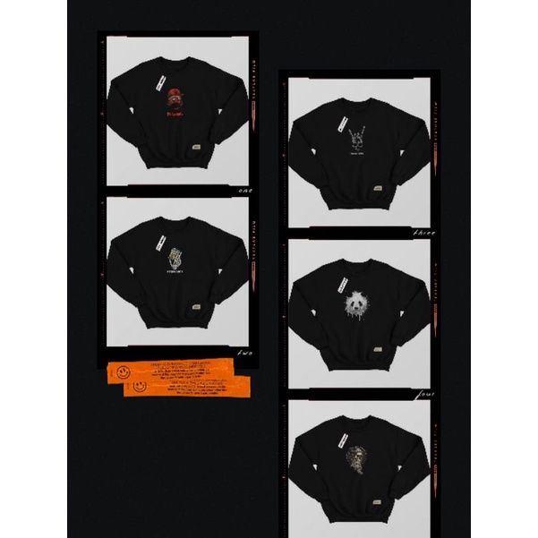 Sweater Crewneck Pickwoods simple pria wanita CN series black motif Flecee tebal