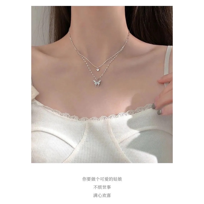 SHANZUAN double-layer kalung kupu-kupu ~ 2021 Baru Four Seasons trendi kalung ins khusus Korea bunga